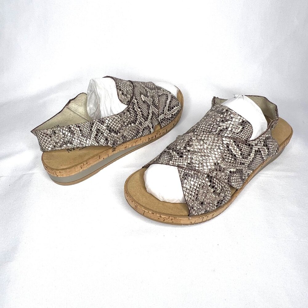 Sesto Meucci Italian Leather Brown/White Snakeskin Print Slingback Sandals 7.5M